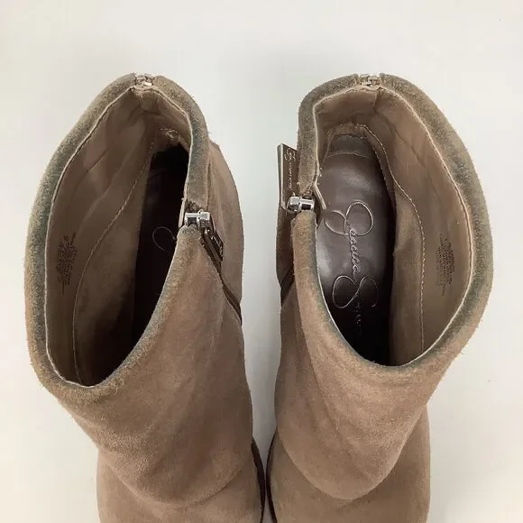 Jessica Simpson Cassley Womens 7.5 Beige Suede Ankle Boots Booties Side Zip Heel - Picture 7 of 16